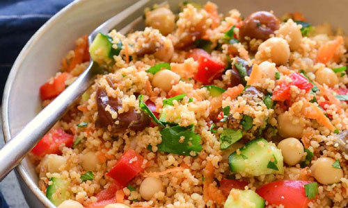 Couscous Salad in a ceramic bowl