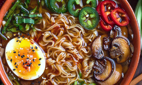Vegetable Ramen soup in a deep bowl